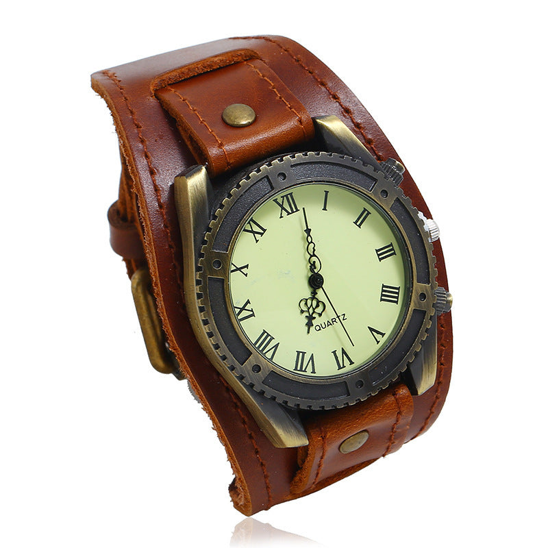 Punk Vintage Verstelbare Horloge Armband van Echte Leer voor Unisex