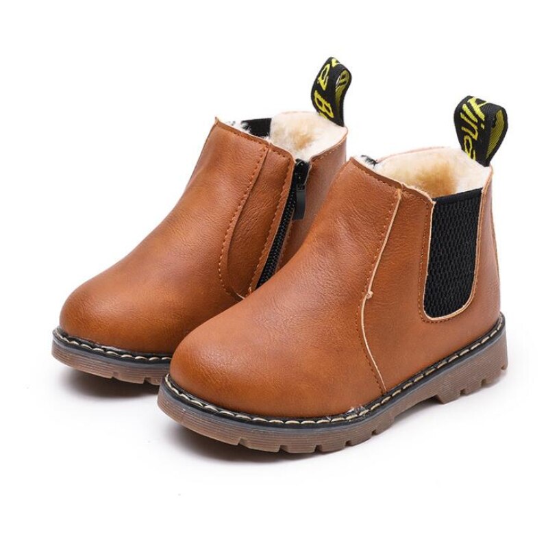 Stijlvolle Klassieke Effen Kleur Vintage Chelseaboots van PU-Leer met Fleecevoering en Ronde Neus voor Kinderen