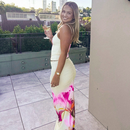 Mode Persoonlijkheid Straat Vrije tijd Vakantie Borst Afslankend Mouwloos Slipjurk Set Vrouwen