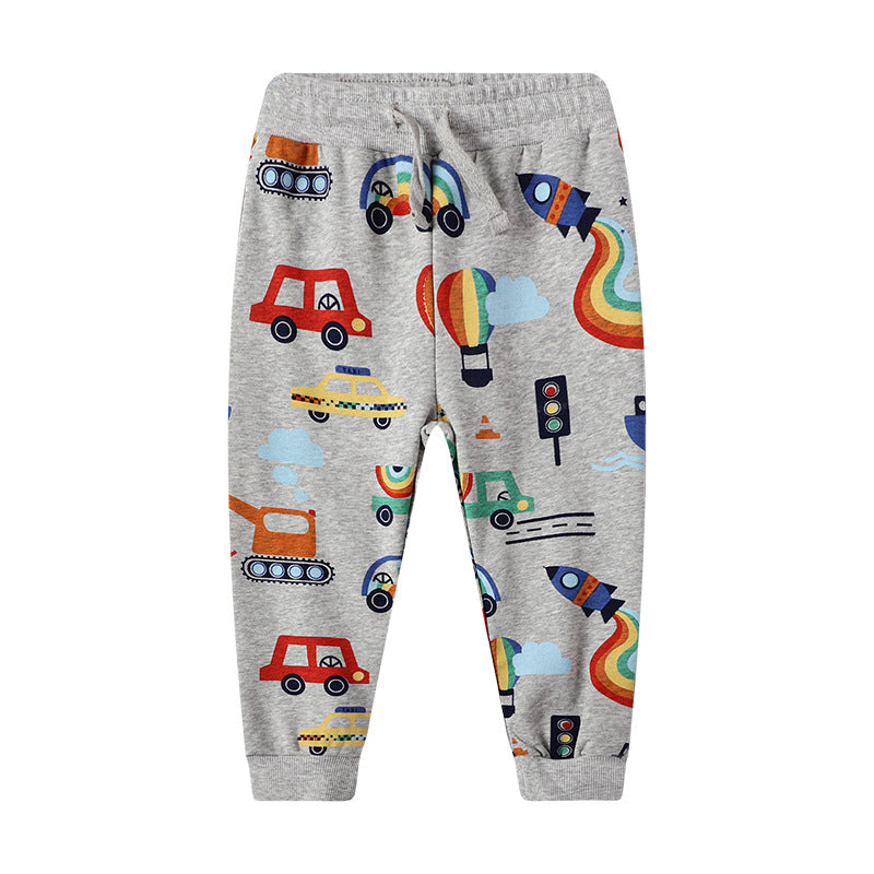 Trendy Casual Effen Kleur Pyjama/Joggingbroek met Bedrukte All-Over Voertuigenprint voor Kinderen (2-7Y)