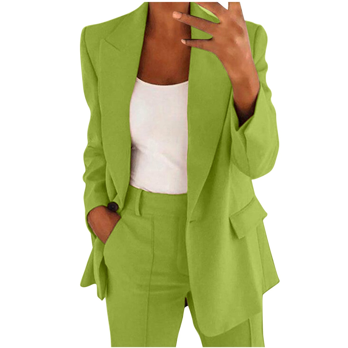 Elegante Casual Effen Kleur 2-delige Pak * Blazer met Enkele Knoopsluiting & Wijde Pijpen Pantalon en Zakken voor Dames/Plus-size & Meiden