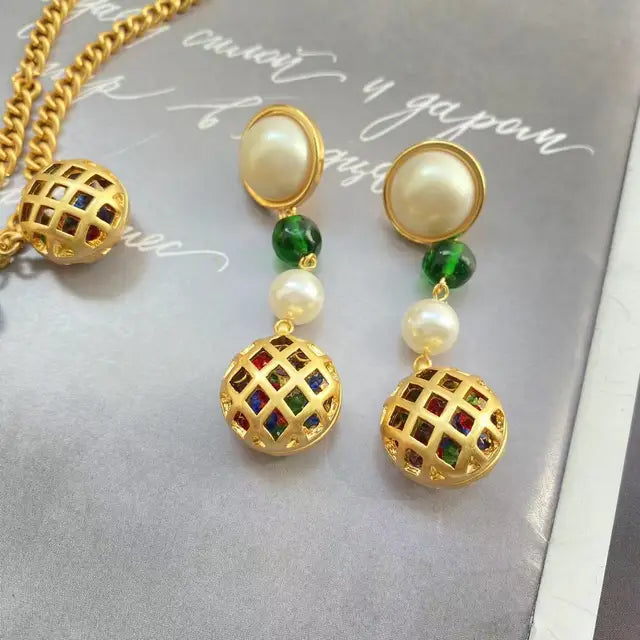 Klassieke Vintage Statement Birdcage Oorbellen/Halsketting/Set van Legering met Gekleurde Kralen Imitatieparels voor Dames