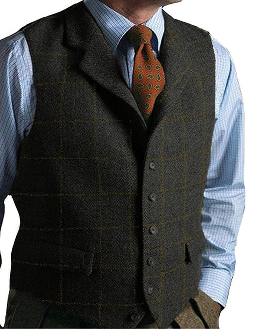 Effen Kleur Geruite Tweed Gilet voor Heren & Jongens