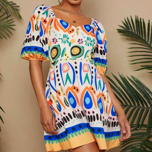 Zomerse Vibrant Mini-jurk met Bubbel Gebreide Textuur voor Dames & Plus-size