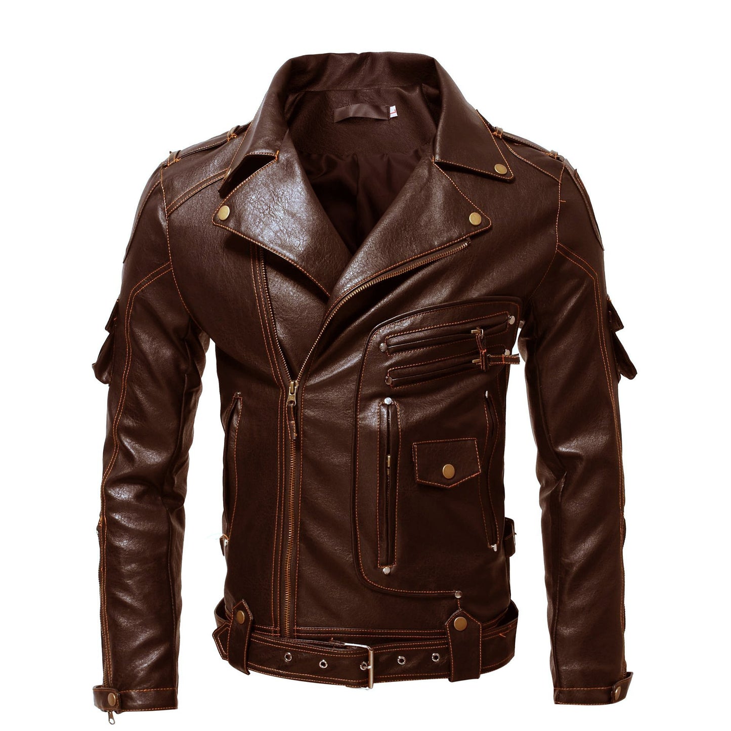 Retro Personality  Multi-pocket Motorjacket van PU-Leer met Ritssluiting voor Heren