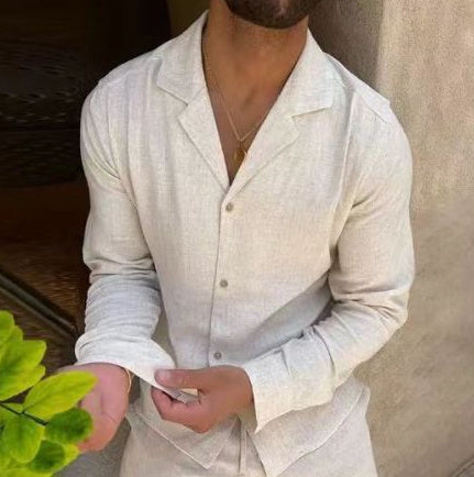 Designer Ontwerp Casual Modieuze Revers 2-delige Set/ Losse Overhemd met Lange mouwen en Slim-fit Broek voor Heren & Jongens