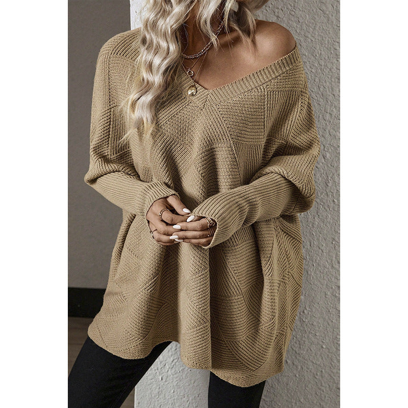 Europese en Amerikaanse Casual Losse Oversized Gebreide Trui met Geruitpatroon voor Dames & Meiden