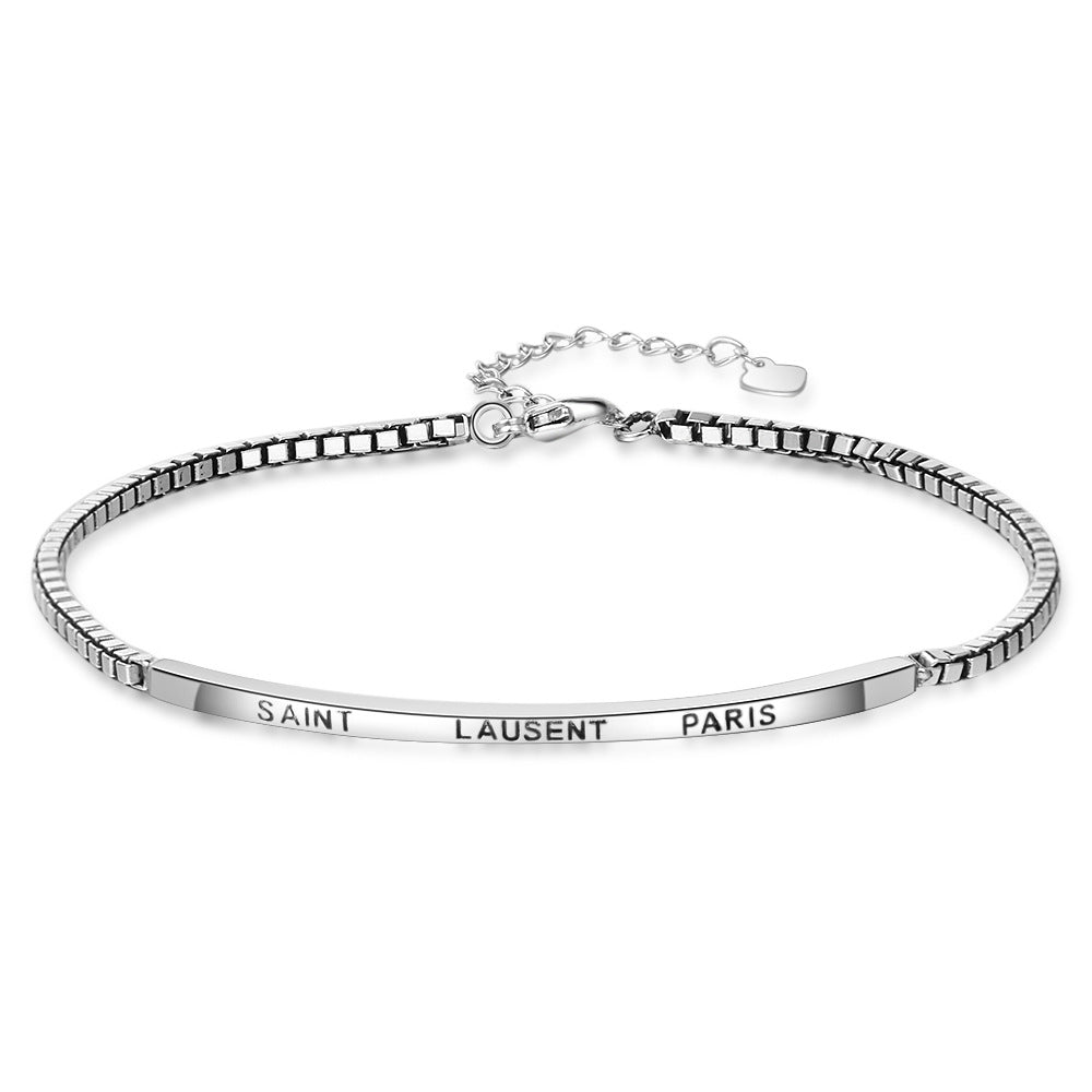 Eenvoudige 925 Sterling Zilveren Geometrische Enkelbandje met Bedeltjes en Letterprint voor Dames