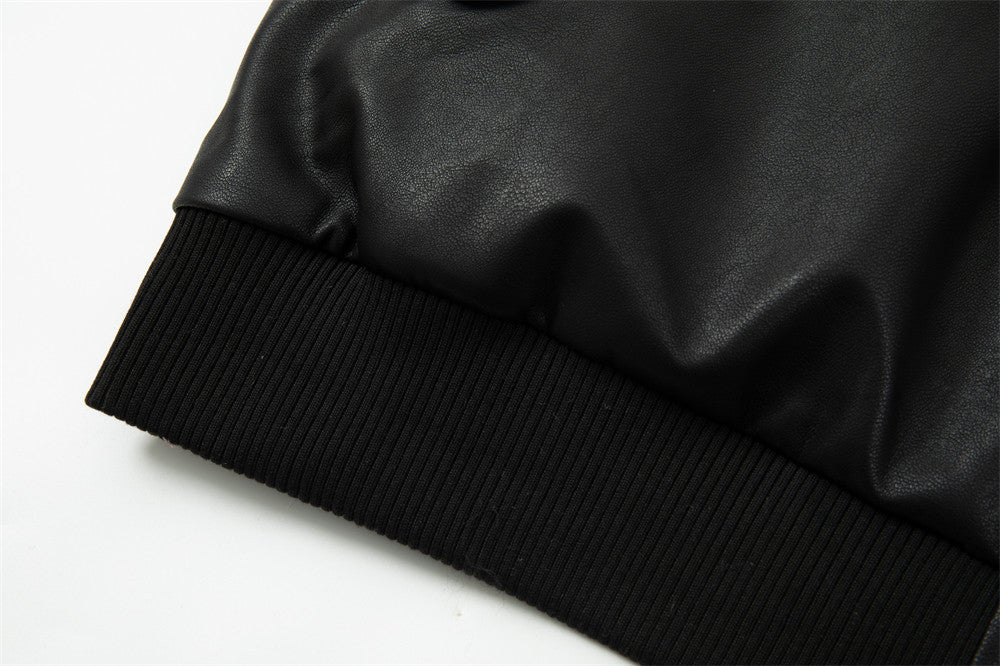 Casual Gestreepte Jas van PU-Leer met Capuchon en Rits voor Heren