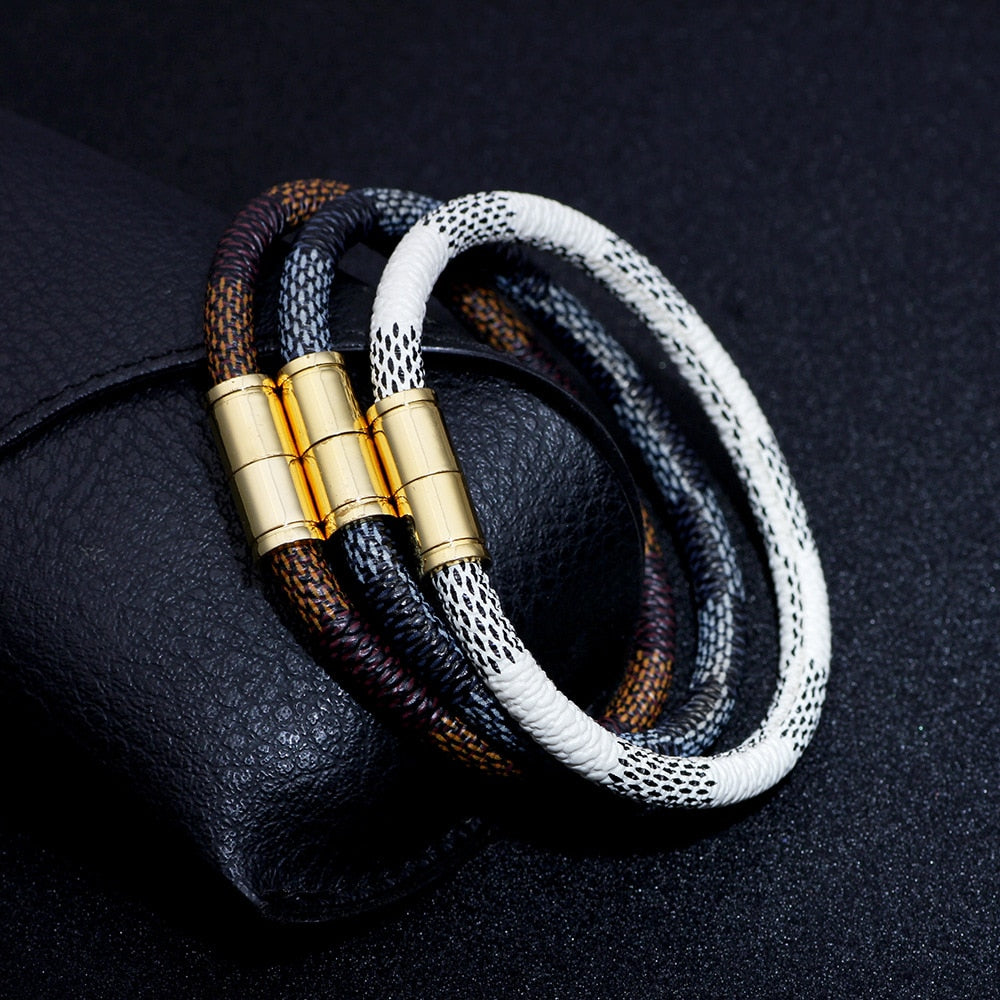 Elegante Modieuze Geruite Armband van PU-Leer met Magnetische Sluiting van Roestvrij Staal voor Unisex