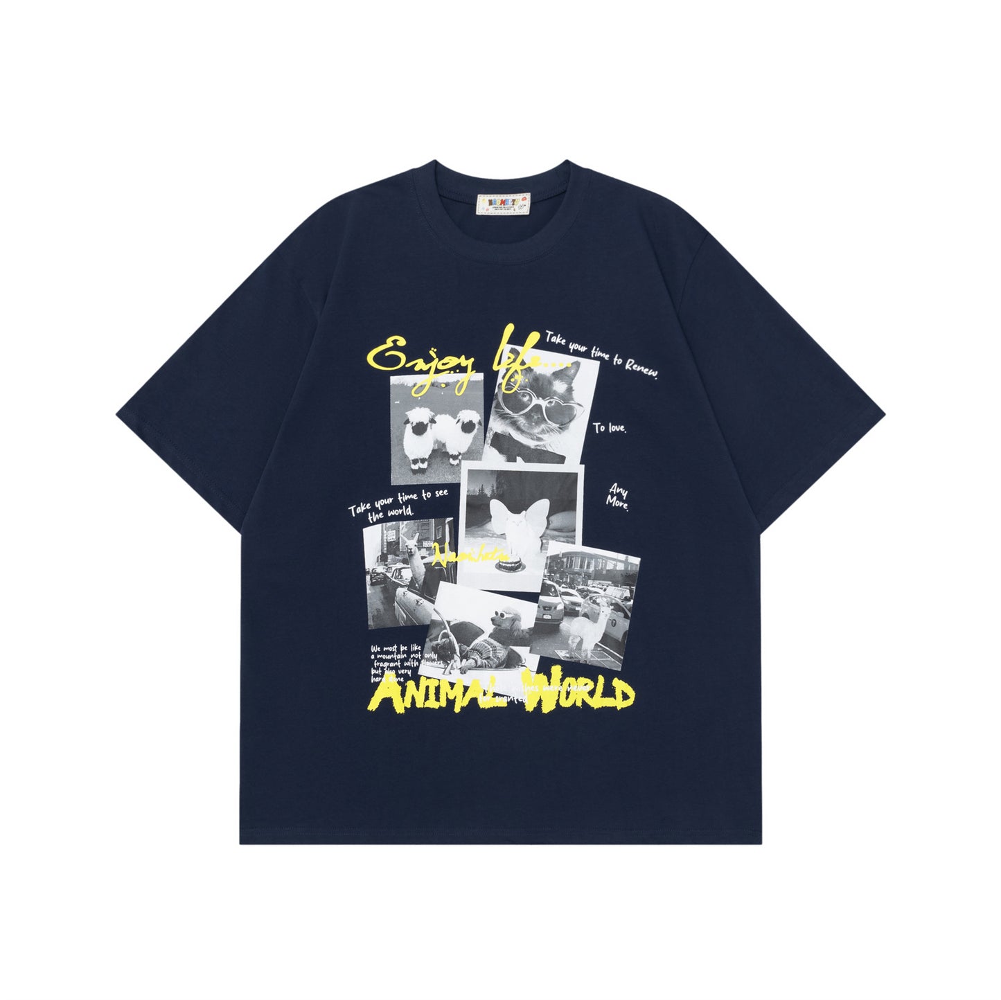 Retro Veelzijdige Effen Kleur Oversized Casual Ronde Hals T-shirt met Bedrukte Vintage Fotoprint en Korte Mouwen  voor Heren & Jongens