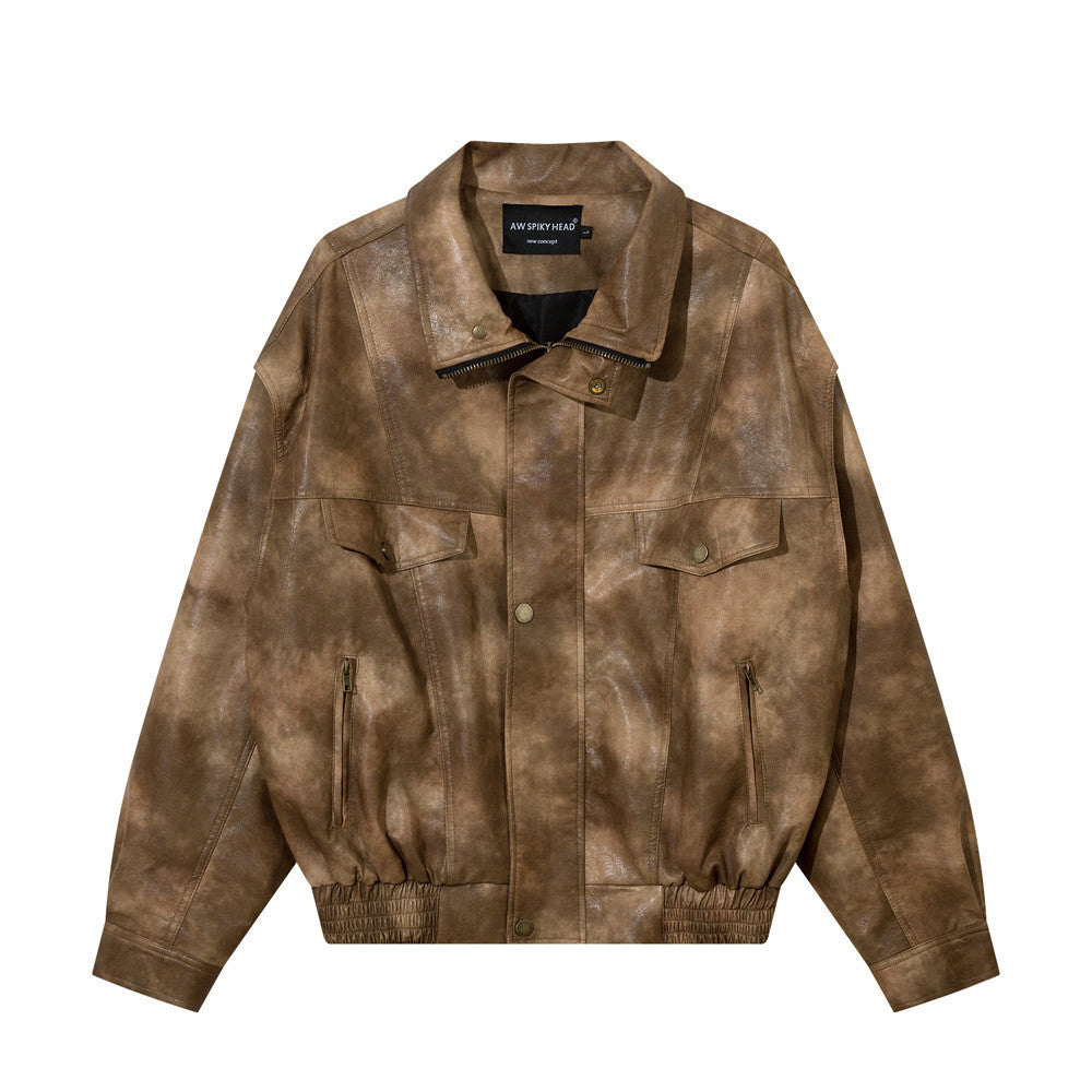 Contrasterende Kleur Jacket van PU-Leer voor Heren & Dames/ Plus-size