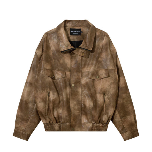 Contrasterende Kleur Jacket van PU-Leer voor Heren & Dames/ Plus-size