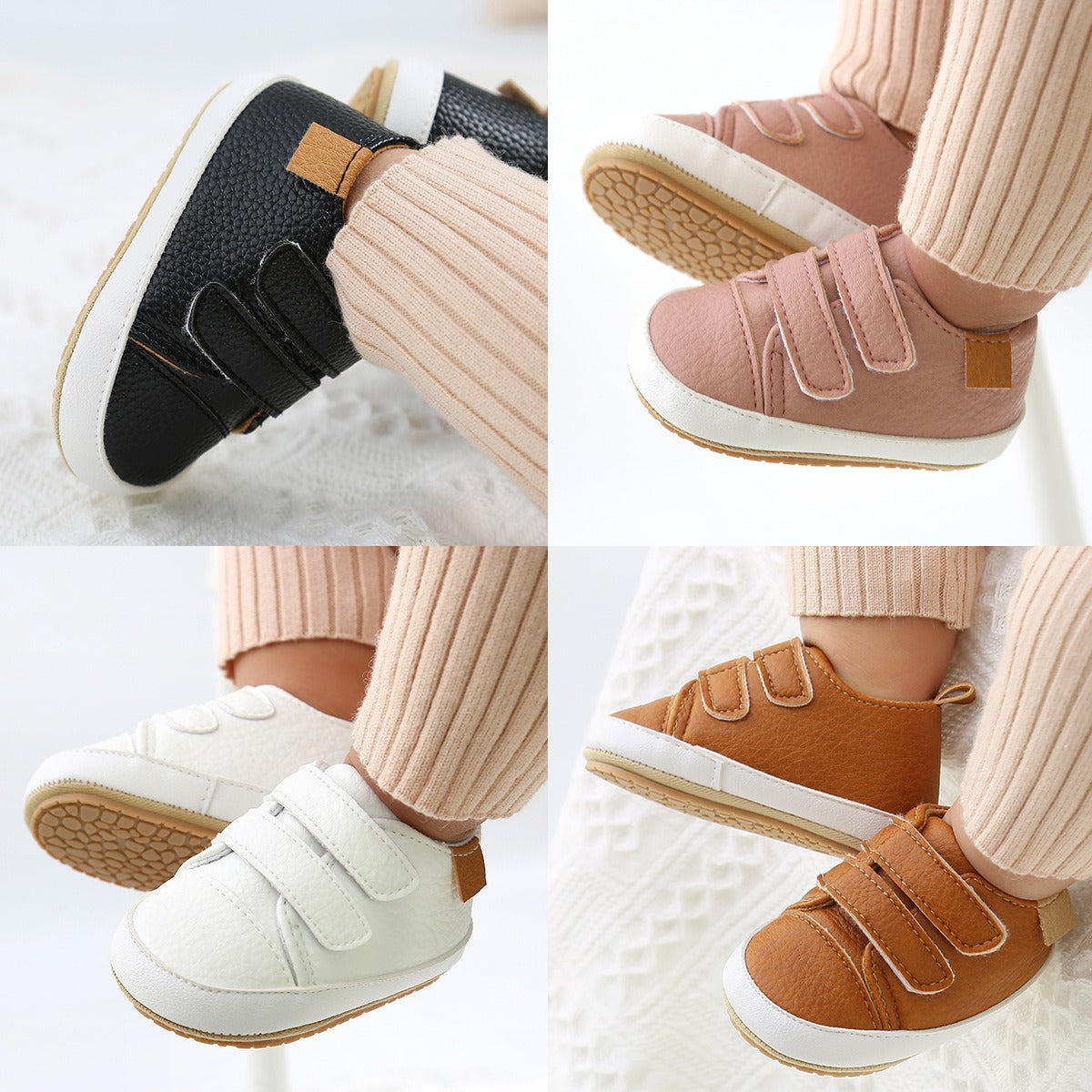 Eenvoudige Casual Effen Kleur Comfortabele Sneakers van PU-Leer met Klittenbandsluiting en Ronde Neus voor Kinderen