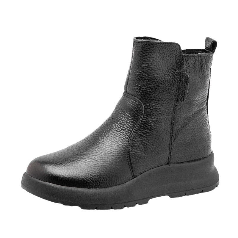 Trendy Casual Effen Kleur Comfortabele Enkellaarzen van Echt Leer met Ronde Neus en Platte Zool voor Dames