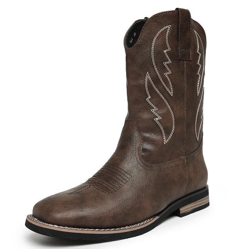 Retro Winterse Western Cowboy Worker Boots van Echt Leer met Rubber Zool voor Heren