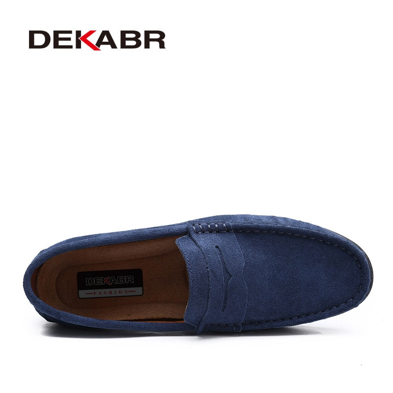 Eenvoudige Comfortabel Effen Kleur Slip- On Mocassins van Echt Leer met Flexibele Platte Rubberzool en Riden Neus  voor Heren, lichtgewicht rijschoenen