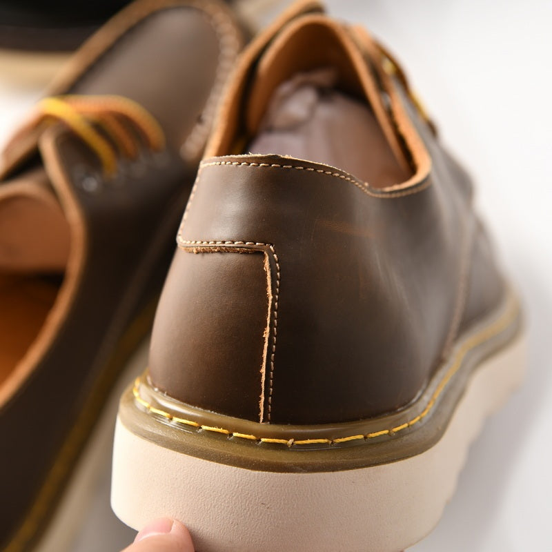 Amerikaanse Klassieke Casual/ Formele Retro Handgemaakte Platte Loafers van Echt Leer met  Ronde Neus en Vetersluiting voor Heren