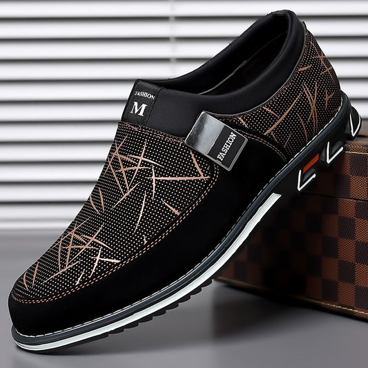 Trendy Modieuze Effen Kleur Casual Instapsneakers van PU-Leer met Geometrische Print en Ronde Neus voor Heren
