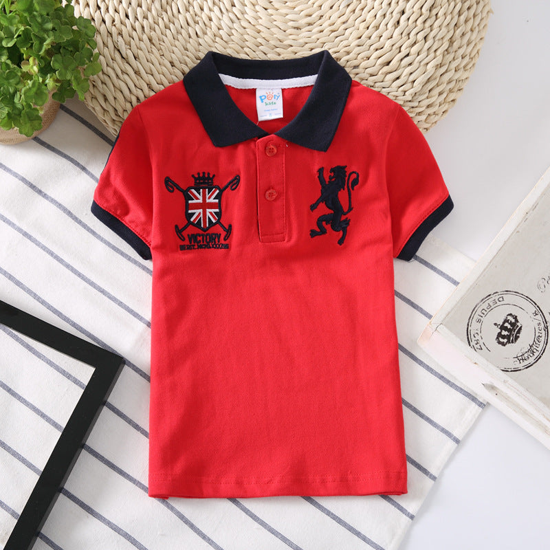 Europese Designer Ontwerp Trendy Casual Effen Kleur Revers Poloshirt met Geborduurde Embleem en Korte Mouwen voor Kids & Teenager