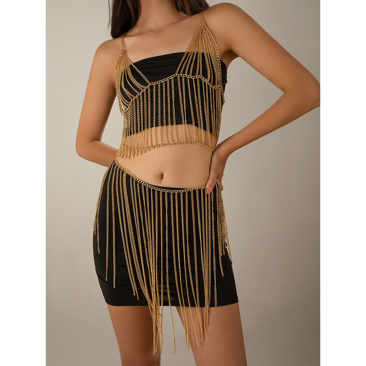 Stijlvolle Elegante Metalen Aluminium Meerlaagse Bodychain met Kwastjes voor Dames