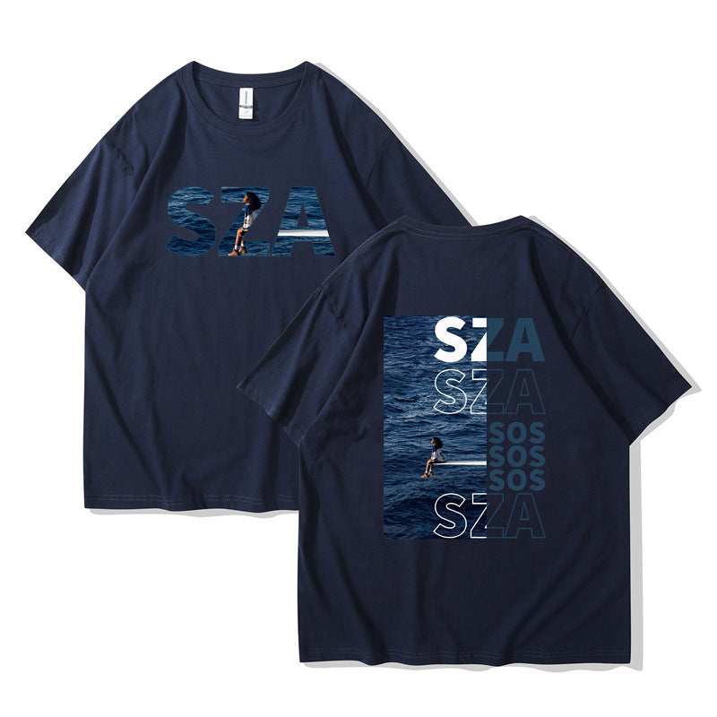 Trendy Eenvoudige Effen Kleur Casual Vintage Ronde Hals T-shirt met Grafische-print en Korte Mouwen voor UInisex