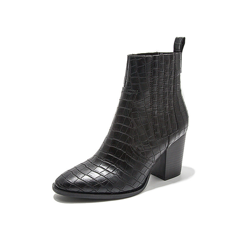 Modieuze Elegante Effen Kleur Casual Business Slangenmotief Enkellaarzen van PU-Leer met Hoge Hakken en Puntige Neus voor Dames