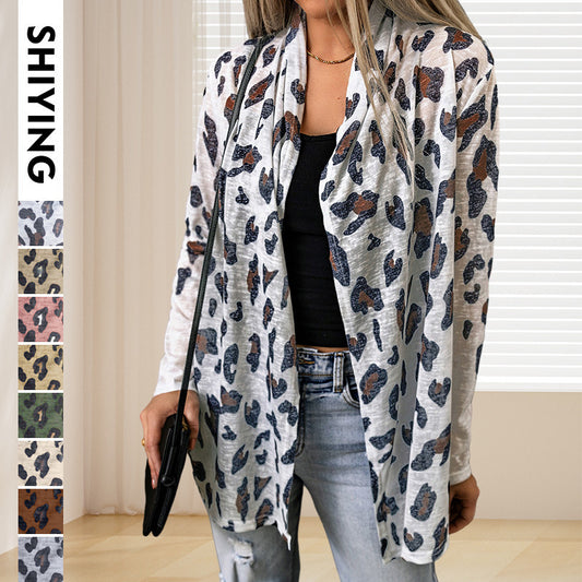 Shiying Europese en Amerikaanse Losse Trui-cardigan met Luipaardprint voor Dames/ Plus-size & Meiden