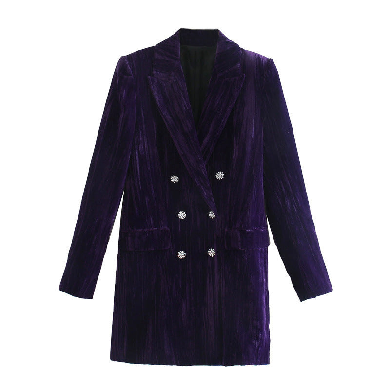 Elegant Fluweel Middellange Warme Blazer-jas voor Dames