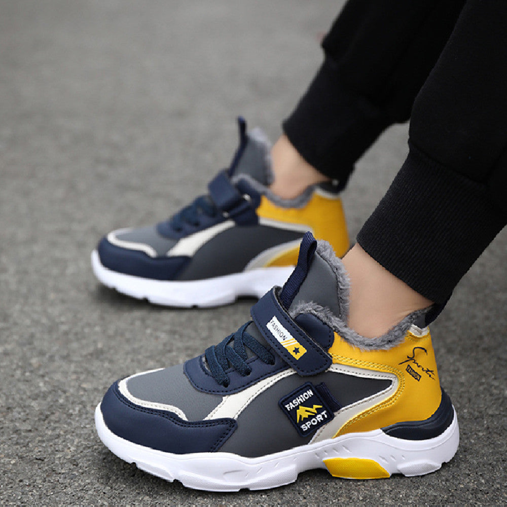 Winter Warme Kinderschoenen van PU-Leer en Fluweel met Klittenband voor Teenager