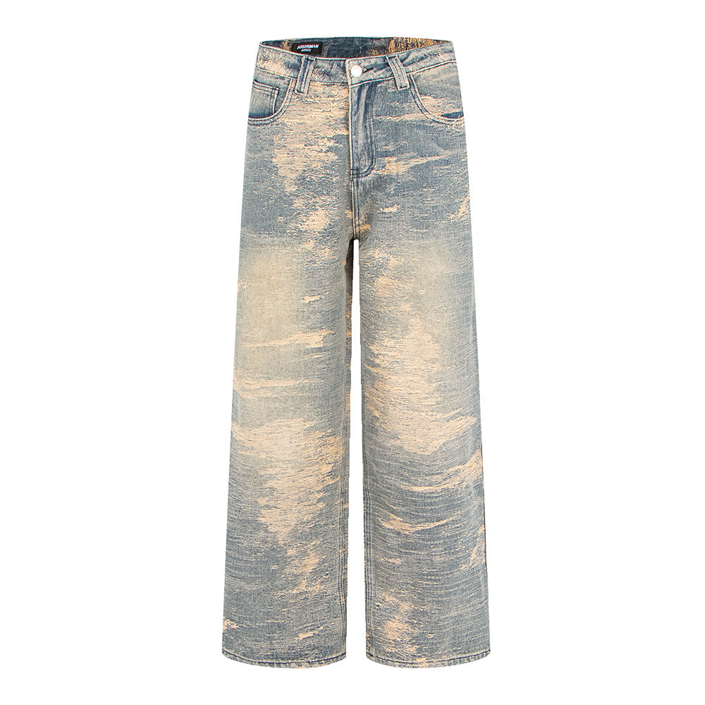 Trendy Streetstyle Modieuze Afslankende Effen Kleur Casual Vintage Washed Ripped Losse Demin Jeans met Rechte Wijde Pijpen voor Unisex