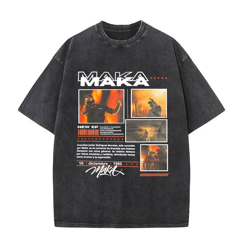 Stijlvolle Hiphopstijl Casual Effen Kleur Washed Vintage rapper Maka T-shirts voor Heren & Jongens
