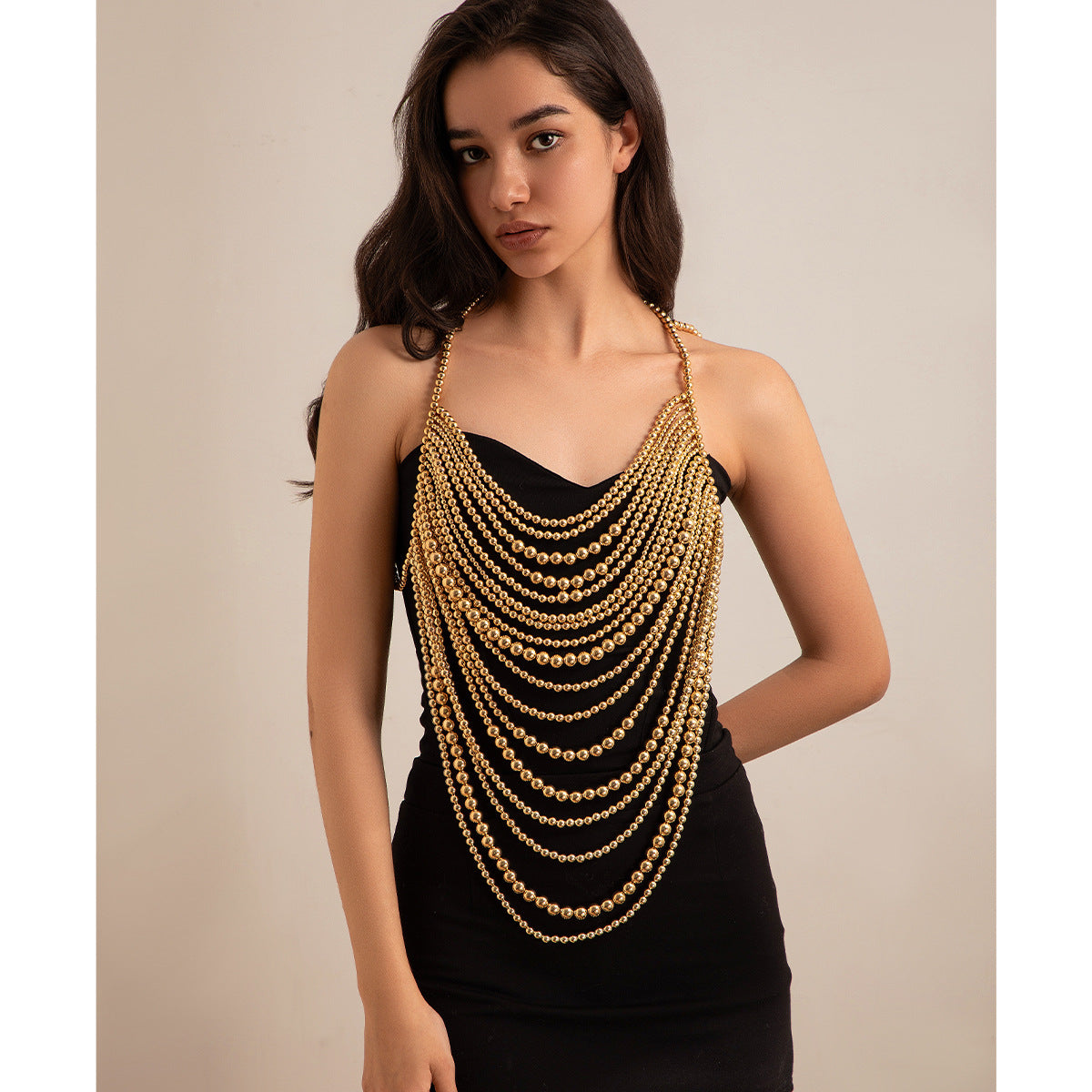 Trendy Elegante Effen Kleur Meerlaagse Geweven Bodychain met Imitatie Parels voor Dames