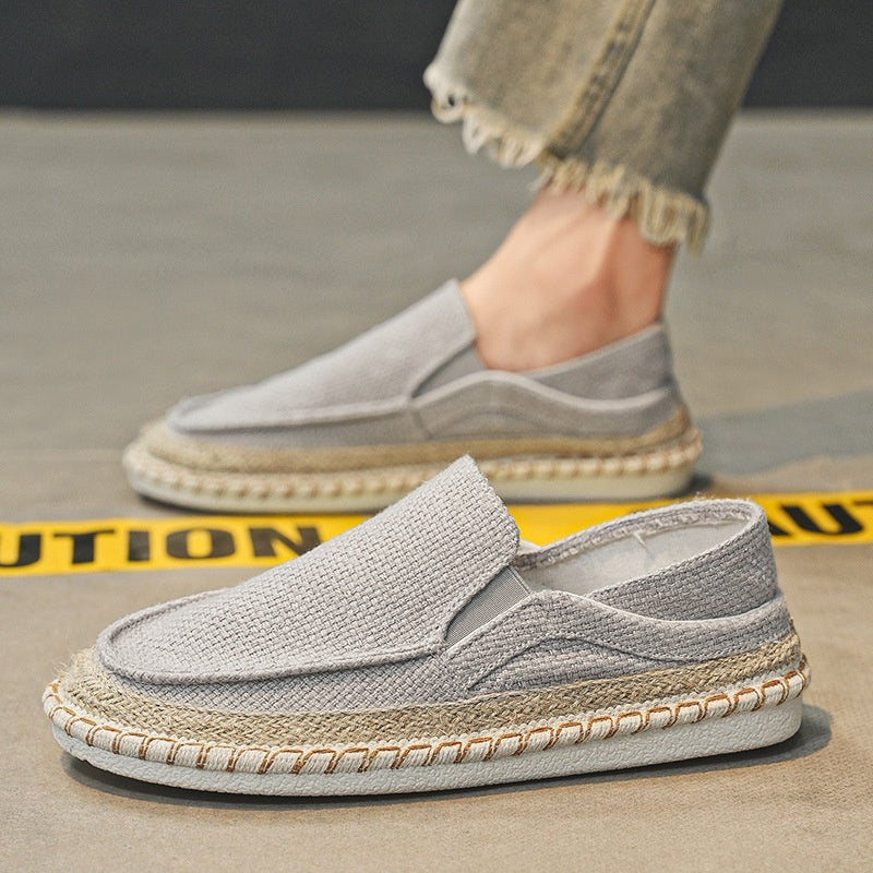 Eenvoudig Comfortabel Ademend Effen Kleur Geweven Traditioneel Casual Slip-On Canvas Vissersschoenen met Ronde Neus en voor Heren & Jongens