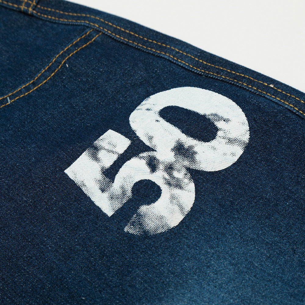 Modieuze Stijlvolle Effen Kleur Bedrukt en Beschilderde Denim Jeans met Wijde Pijpen en Knoopsluiting voor Heren & Jongens