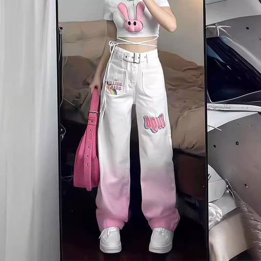 Amerikaanse Vintage Straight Jeans met Print voor Meiden