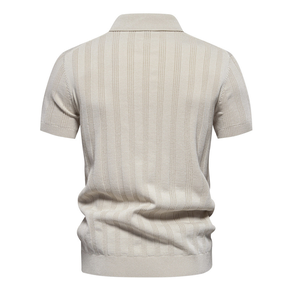 Europese Casual/ Business Vintage Poloshirt met Licht Geweven Streep en Revers voor Heren