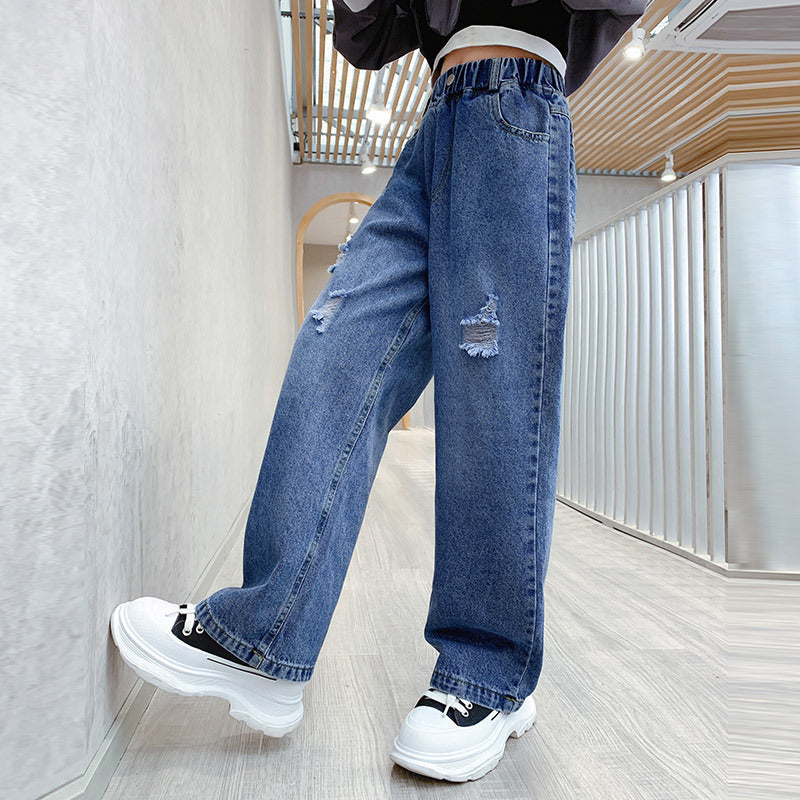 Donkerblauw Losse Wide-Leg Jeans voor Kinderen/ Tieners