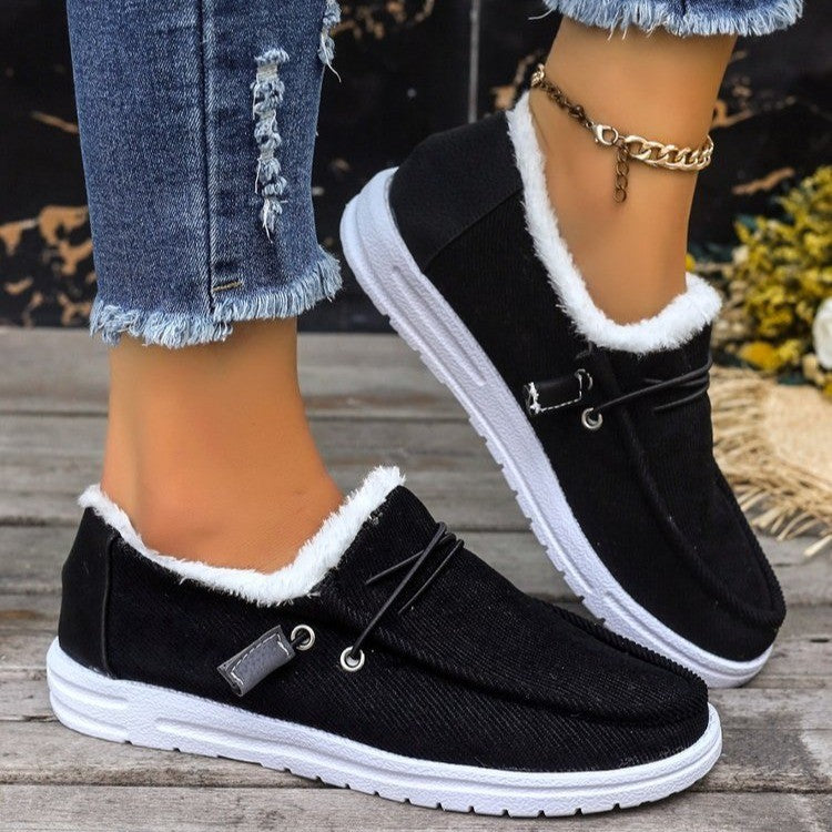 Europese en Amerikaanse Casual Warme Fluwelen Slip On Canvas Sneakers met Imitatie BontKant en Ronde Neus voor Unisex