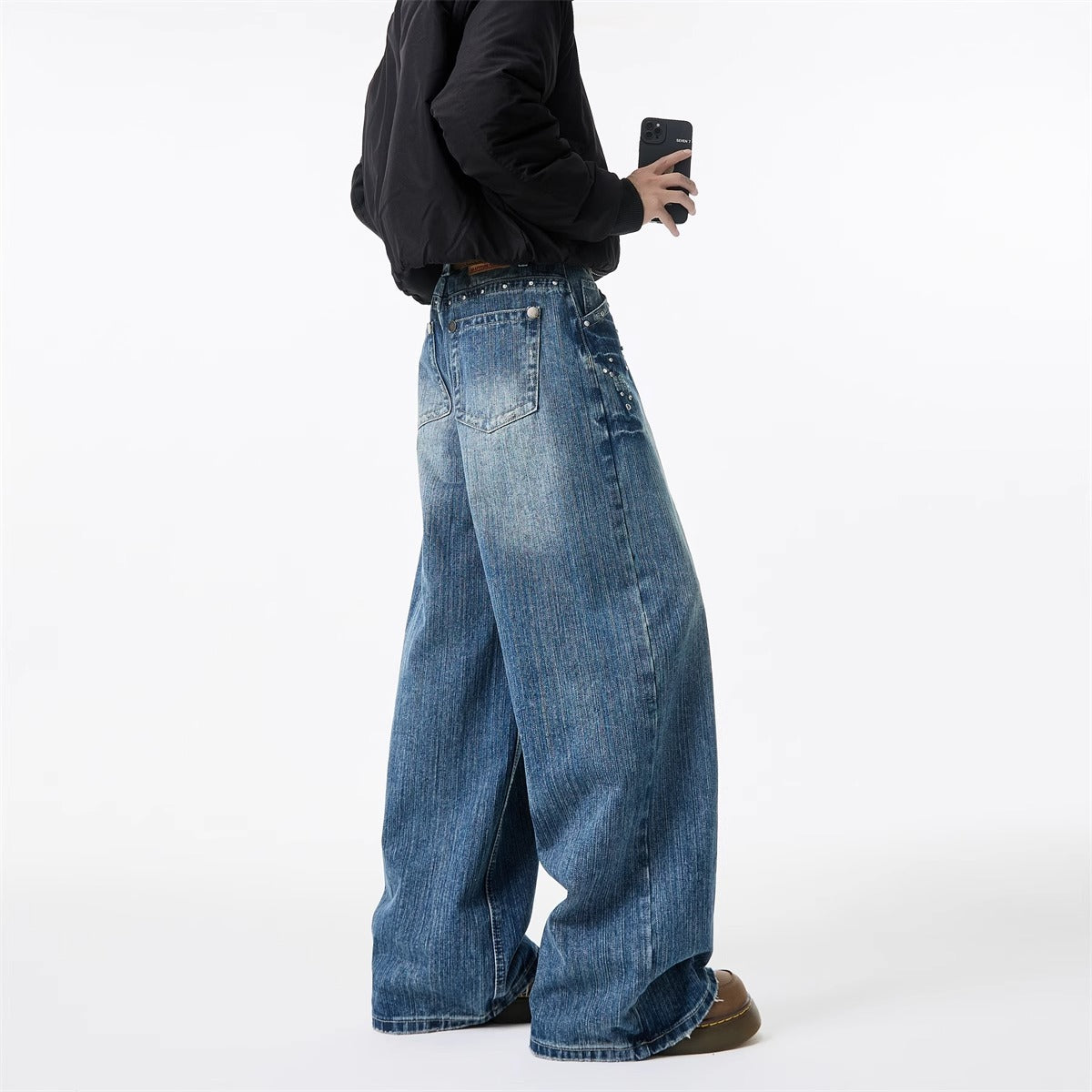 American Rivet Washed Lightning Losse Jeans voor Dames/ Plus-size & Meiden