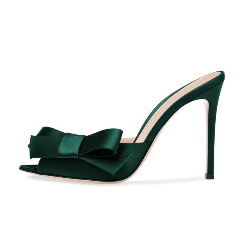 Europese en Amerikaanse Elegante Gamoureus TALINGJIA Effen Kleur Stiletto Sandalen met Open Teen en Strik voor Dames