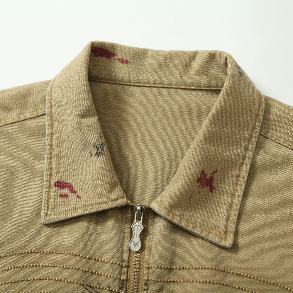 Amerikaanse Retro Street Distressed Werk Jacket met Graffiti voor Dames & Plus-size