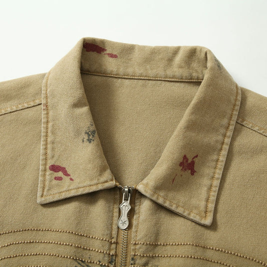 Amerikaanse Retro Street Distressed Werk Jacket met Graffiti voor Dames & Plus-size