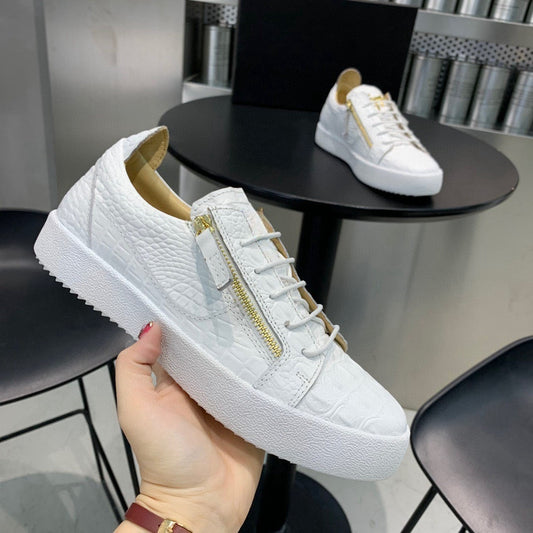 Europese Casual Comfortabele Effen Kleur Low-Top Sneakers van Echt Leer met Krokodillenpatroon en Ritssluiting voor Heren