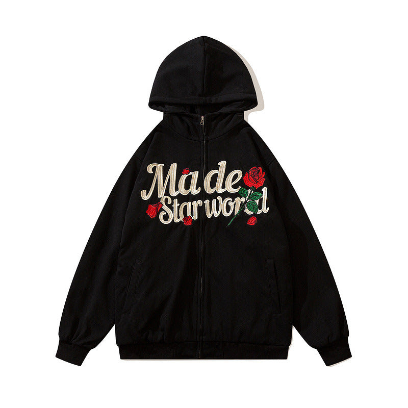 American Retro Street Geborduurde Letter Hoodie