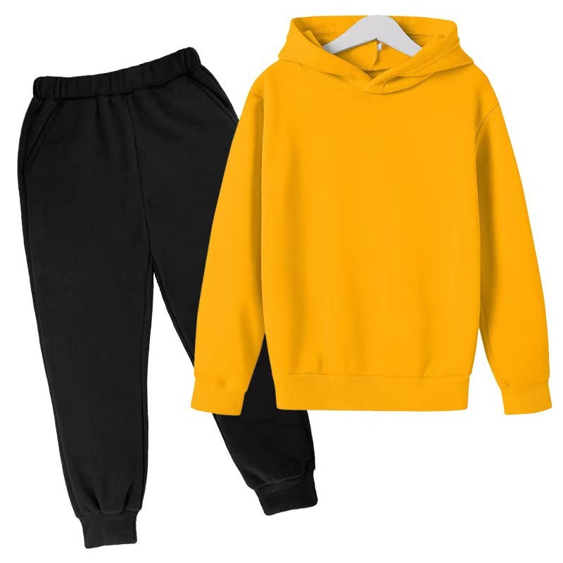 Tweedelige Set Casual Effen Kleur Fleece Hoodie & Joggingbroek voor Kinderen/ Tieners