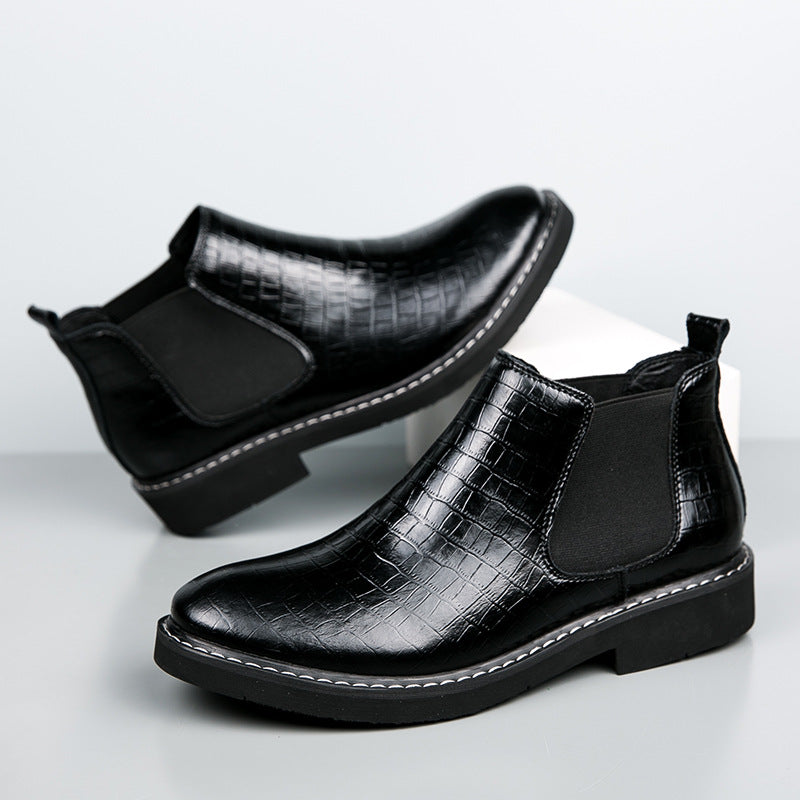 Europese en Amerikaanse Effen Kleur Slip On Chelsea Boots van PU-Leer met Krokodillenpatroon voor Heren