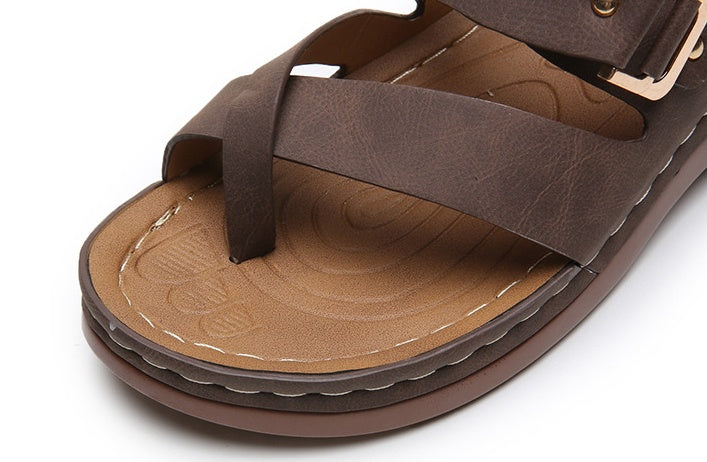 Europese en Amerikaanse Casual Effen Kleur Orthopedische Sandalen met Sleehak Echt Leer voor Heren