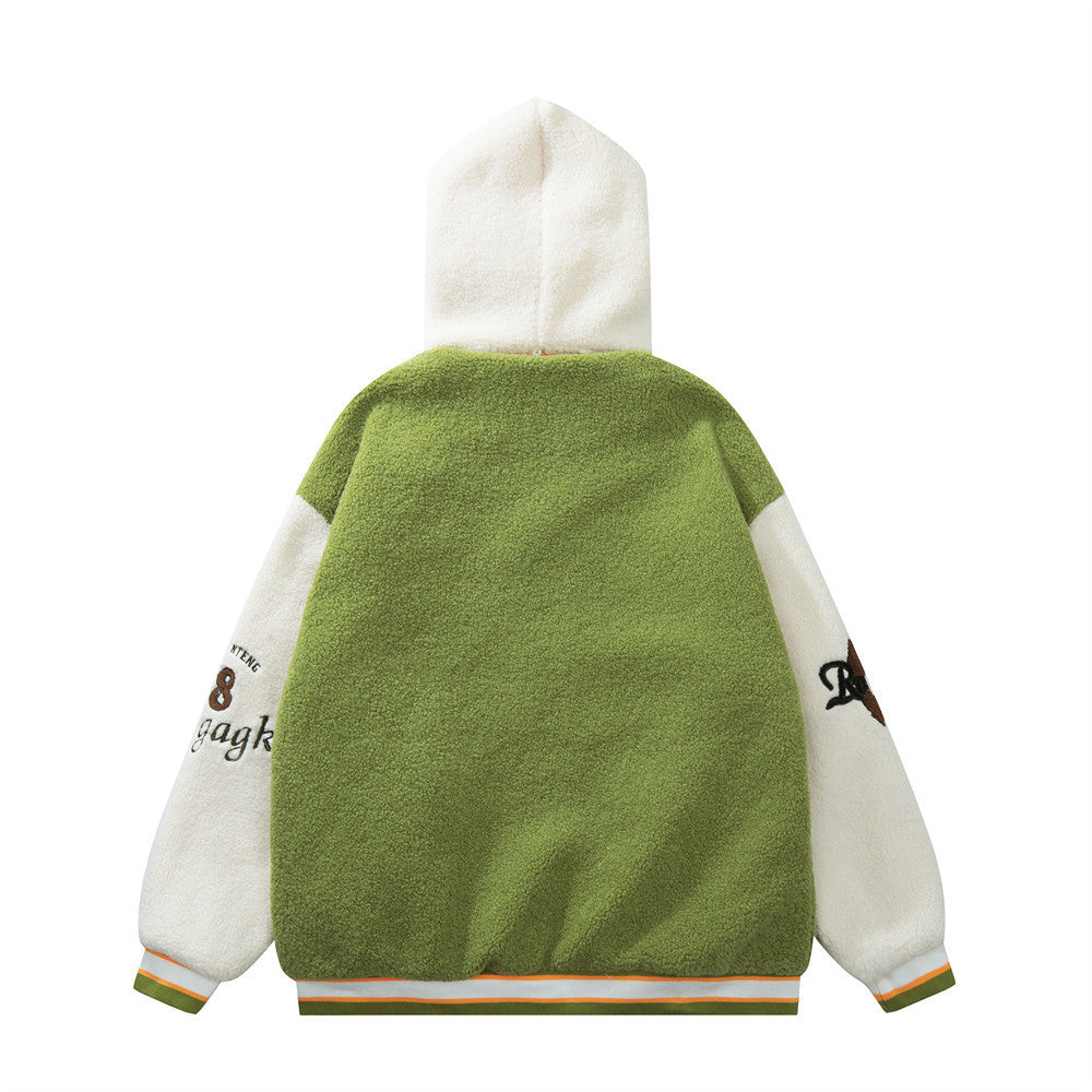 Casual Varsity-Jacket van Lamswol met Capuchon en Geborduurde Letters voor Heren