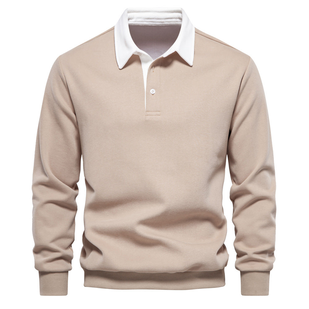 Casual Veelzijdige Revers Polosweater met Lange Mouwen en Knoopsluiting voor Heren & Jongens